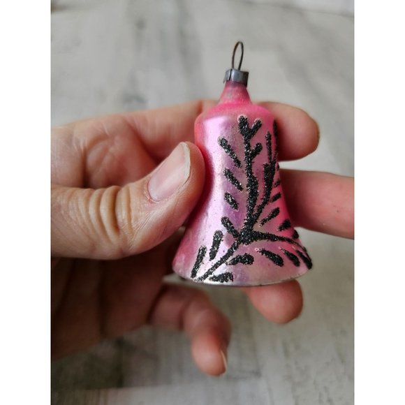 Vintage pink glitter tree bell beaded ornament Xmas tree mercury glass - Picture 7 of 8